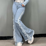 Women Cargo Pants Loose Trousers Stitching Design Sense Bell-Bottom Pants
