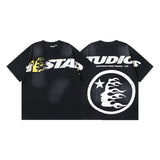 Men's short-sleeve t-shirt - washed print with hotfix rhinestones - premium cotton - high quality