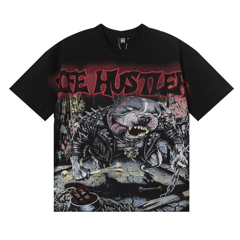 Life hustlers hot diamond cotton t-shirt with hip-hop print