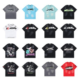 Men's short-sleeve t-shirt - washed print with hotfix rhinestones - 100% cotton - premium quality