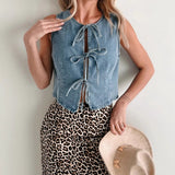 Women's top - direct from the factory, amazon & aliexpress seller, fashionable & trendy casual denim vest with tie-up straps for women - perfect for us & european cross-border e-commerce