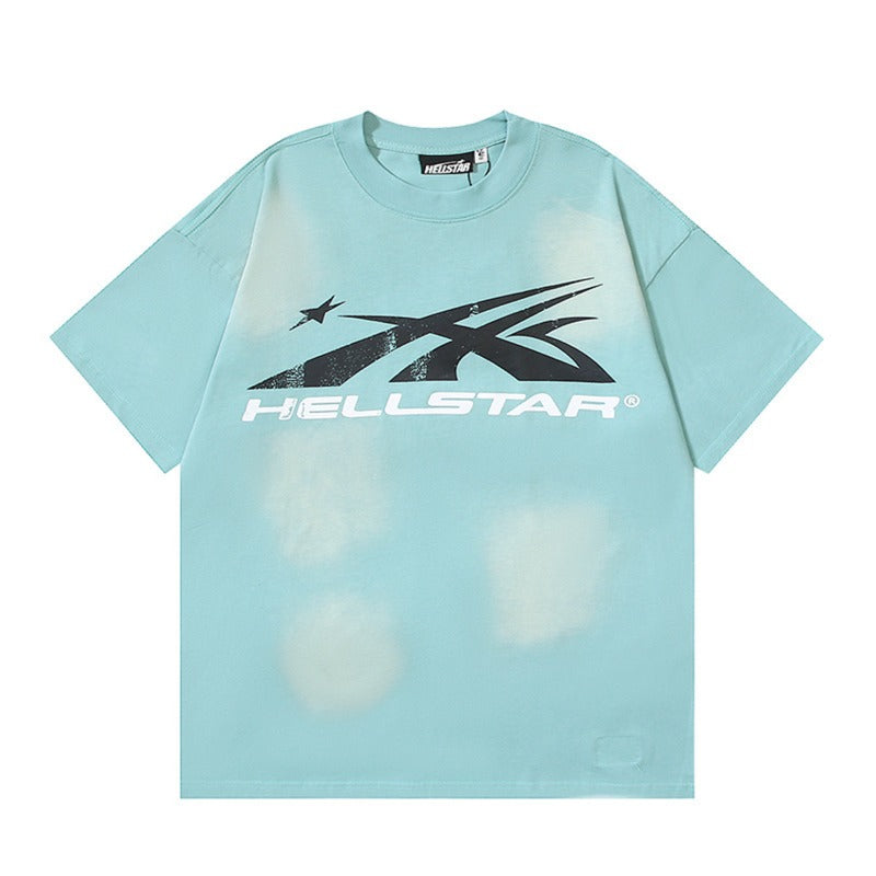 Men's short-sleeve t-shirt - washed print with hotfix rhinestones - 100% cotton - premium quality
