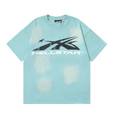 Men's short-sleeve t-shirt - washed print with hotfix rhinestones - 100% cotton - premium quality