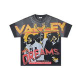 Valley t-shirt men's short-sleeved street printing hot diamond washed cotton