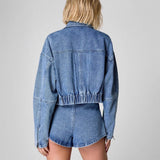 Women top cross-border export independent station annual workwear style denim outwear women's high waistlooseslimming lookshortsuit women