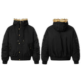 Unisex Down Jacket Men's Winter Fur Collar Leopard Print Fleece Padded Jacket