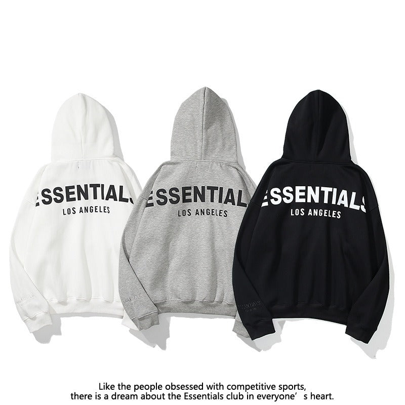Hip-hop hoodie - new american autumn/winter collection - letter reflective fleece-lined oversized trendy hooded sweatshirt