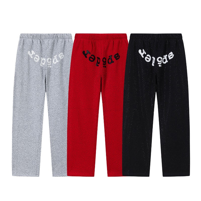 Hip-hop pants american high street pants fleece-linedloose full body hot diamond straight pants sweatpants casual sweatpants