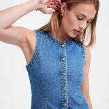 Women's sleeveless denim vest - summer european & american style, slim fit, cross-border e-commerce, round neck tank top