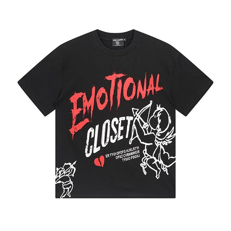 Mixed emotion men's t-shirt - short sleeve, rhinestone print, 100% cotton