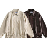 Unisex Jacket Autumn Distressed Elastic Lower Hem Leather Coat