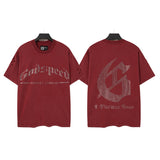 Godspeed t-shirt short-sleeved men's washed cotton printing hot diamond holes street clothing