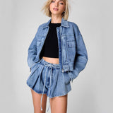 Women top cross-border export independent station annual workwear style denim outwear women's high waistlooseslimming lookshortsuit women