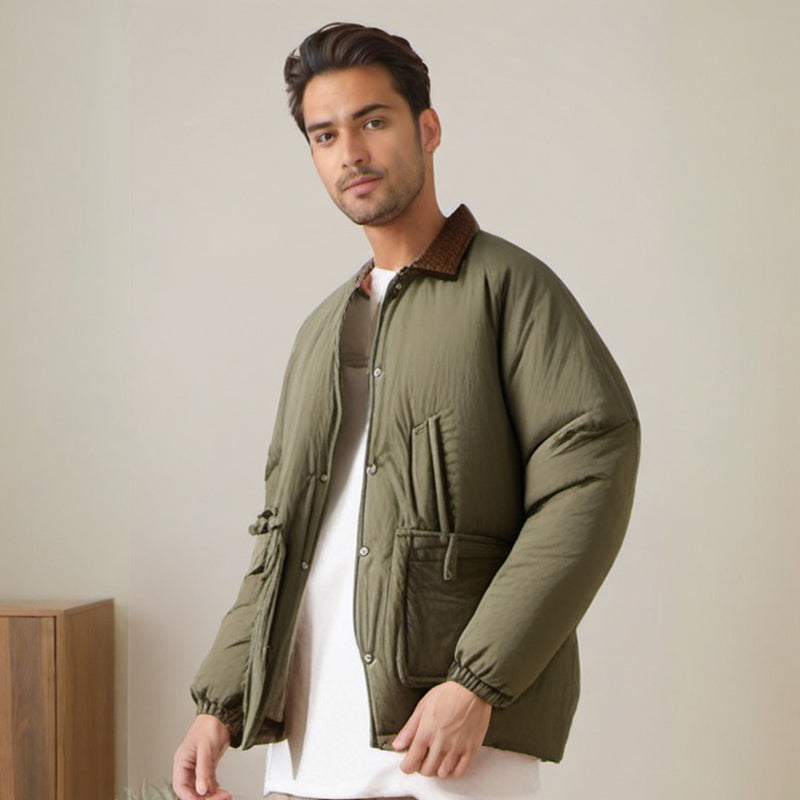 Men Jacket Retro Lapels Cotton-Padded Coat Men's Autumn and Winter
