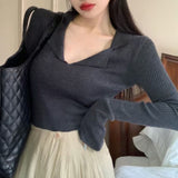 Women Long Sleeve Shirt Slim Fit V-neck Bottoming Shirt