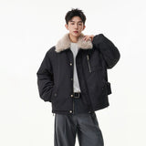 Unisex Down Jacket Winter Fur Collar Vintage Warm Tooling Jacket
