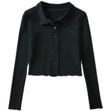 Women T-Shirt Slim Bottoming Shirt Retro Short Cardigan Long Sleeve T-shirt