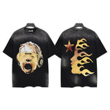 Men's t-shirt, hip-hop print, 100% cotton, printed, washed