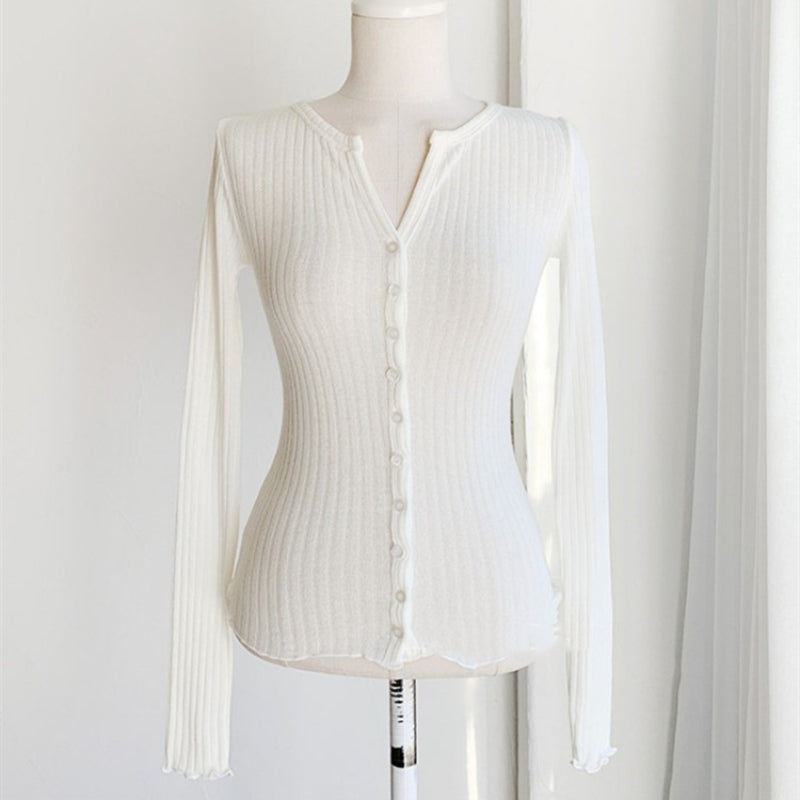 Women Long Sleeve Shirt Button Cardigan Coat V-neck Top for Women