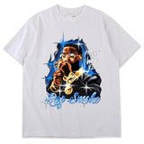 2024Plant Feather Print T-shirt Fashion Cartoon Plant Feather Print Women's Short Sleeve