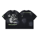 Men's short-sleeve t-shirt - washed print with hotfix rhinestones - premium cotton - high quality