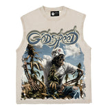 Hip hop tank top american blue sky and white clouds skull planting printing vest vest high street loose sweatshirt