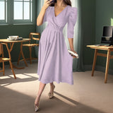 Work Dresses Solid Color Pleated Waist Dress