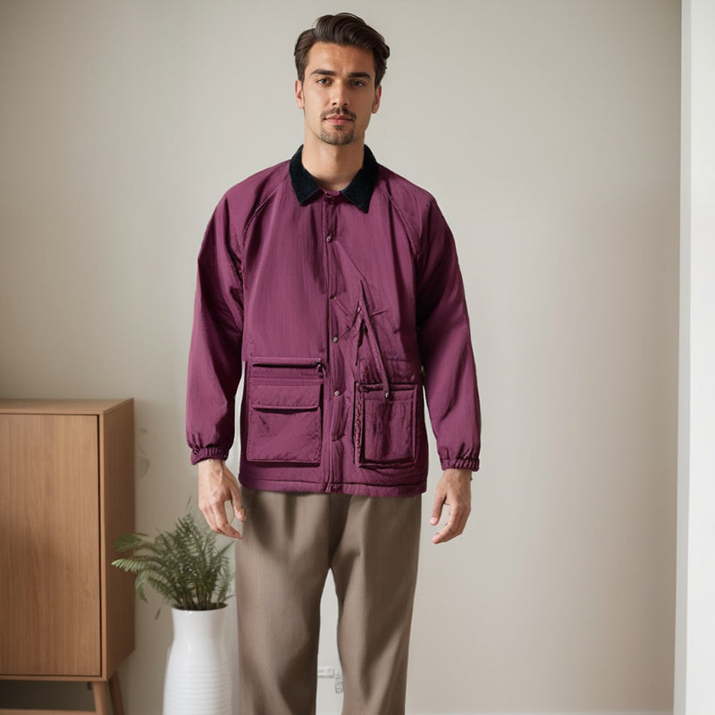 Men Jacket Retro Lapels Cotton-Padded Coat Men's Autumn and Winter