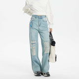 Unisex Pants Autumn Washed and Frayed Jeans
