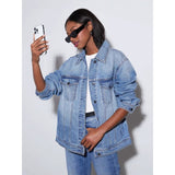 Women's top: european and american style cross-border washed denim jacket - women's casual loose long sleeve jacket