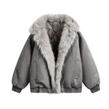 Unisex Down Jacket Winter Fleece Collar Vintage Jacket