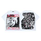 Men's short-sleeve t-shirt - washed print with hotfix rhinestones - premium cotton - high quality