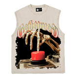 Hip hop tank top american high street skull hand full back letterprintingretro hip hop rock vest sleeveless t-shirt