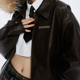 Unisex Jacket Autumn Distressed Elastic Lower Hem Leather Coat