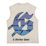 Hip hop tank top american high street retro washed distressed water reflection skull printing loose vest sweatshirt