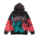 Hip-hop hoodie american street liberty statue of liberty printing terry hooded sweatshirt washed distressed retrolooseoutwear