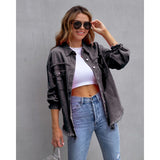 Women's european and american style mid-length frayed hem distressed denim jacket - autumn/winter long sleeve casual turn-down collar top