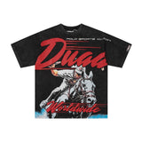 Washed american retro printed duaa pure cotton t-shirt