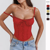Women's top: amazon cross-border summer lace patchwork tie-up sexy european and american style top, hot girl camisole tank top for women