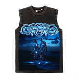 Hip hop tank top american high street retro washed heavy metal robot fluorescent dot printing washed vest vest