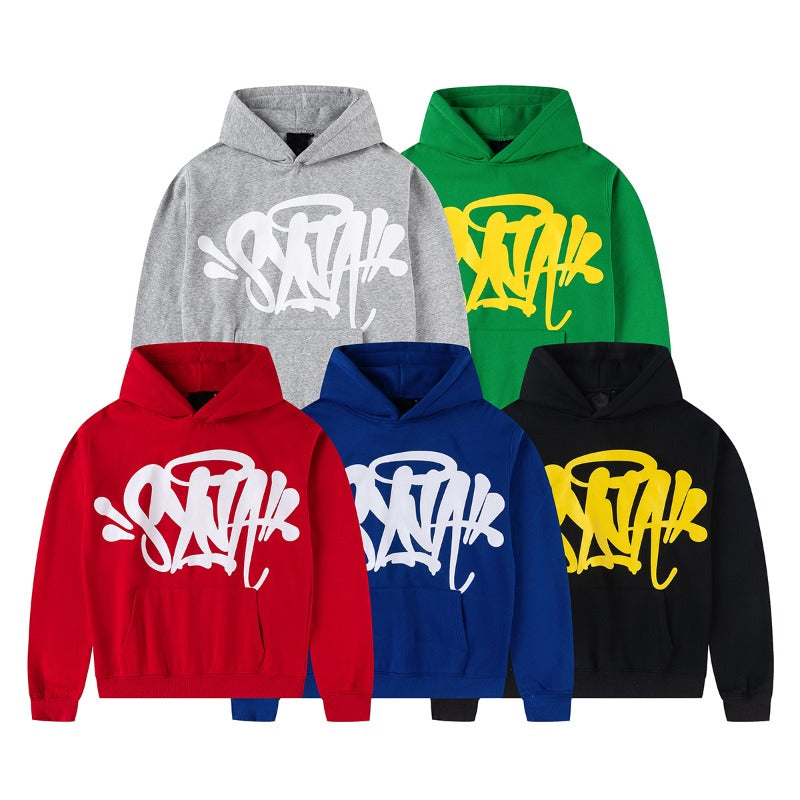 Hip-hop hoodie - american high street style, oversized letter print, fleece-lined hooded sweatshirt, trendy streetwear