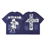 Men's short-sleeve t-shirt - washed print with hotfix rhinestones - 100% cotton - premium quality