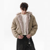 Unisex Down Jacket Men's Winter Removable Plush Collar Hooded Jacket