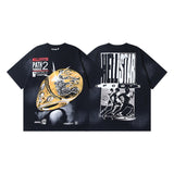 Men's short-sleeve t-shirt - washed print with hotfix rhinestones - premium cotton - high quality