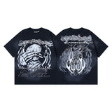 Men's short-sleeve t-shirt - washed print with hotfix rhinestones - premium cotton - high quality