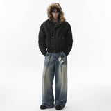 Unisex Down Jacket Men's Winter Fur Collar Leopard Print Fleece Padded Jacket