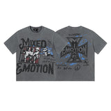 Mixed emotion men's t-shirt - short sleeve, rhinestone print, 100% cotton