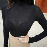 Women Long Sleeve Shirt High Collar Bottoming Shirt Stretch Top for Women
