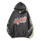 HS Hoodie Vintage Distressed Flame Graffiti Printing Velvet Padded Loose Casual