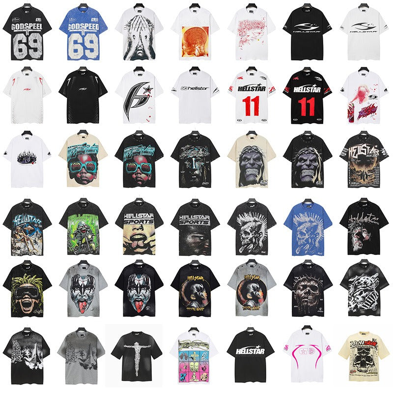 Men's t-shirt short sleeve hot diamond printing g pure cotton hip hop street printing